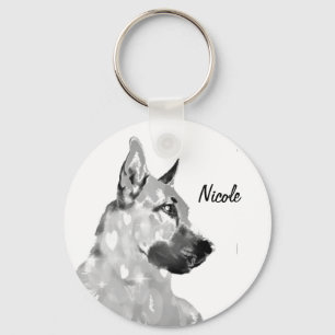 Custom Name or Text German Shepherd dog pet Key Ring