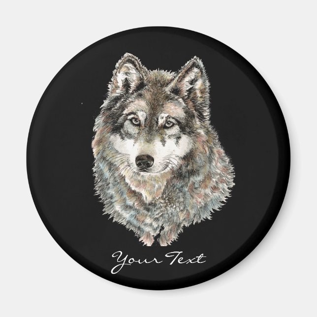 Custom Name or Text Wolf watercolor Animal Magnet (Front)