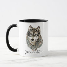 Custom Name or Text Wolf watercolor Animal