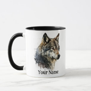 Custom Name or Text Wolf watercolor Animal Mug