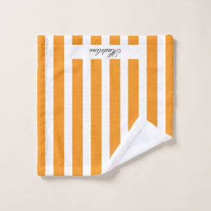 Custom Name Orange and White Striped Stylish Wash Cloth