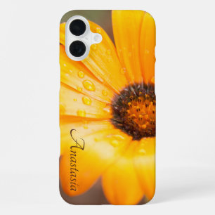 Custom Name Orange Daisy Close-Up Photo iPhone 16 Plus Case