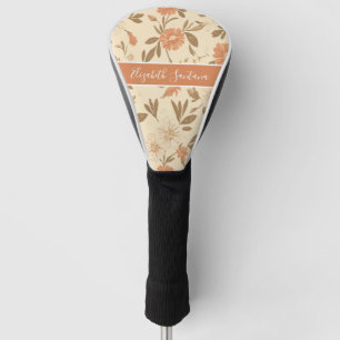 Custom Name Orange Flower Pattern on Cream Golf Head Cover