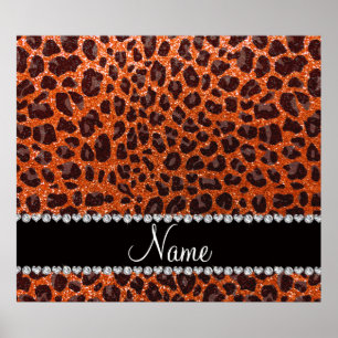 Custom name orange glitter leopard print