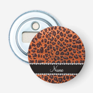 Custom name orange glitter leopard print bottle opener