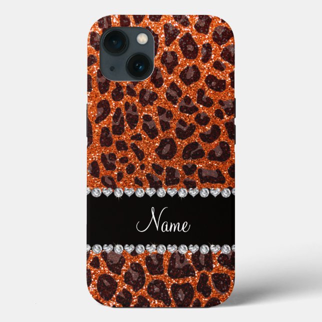 Custom name orange glitter leopard print Case-Mate iPhone case (Back)