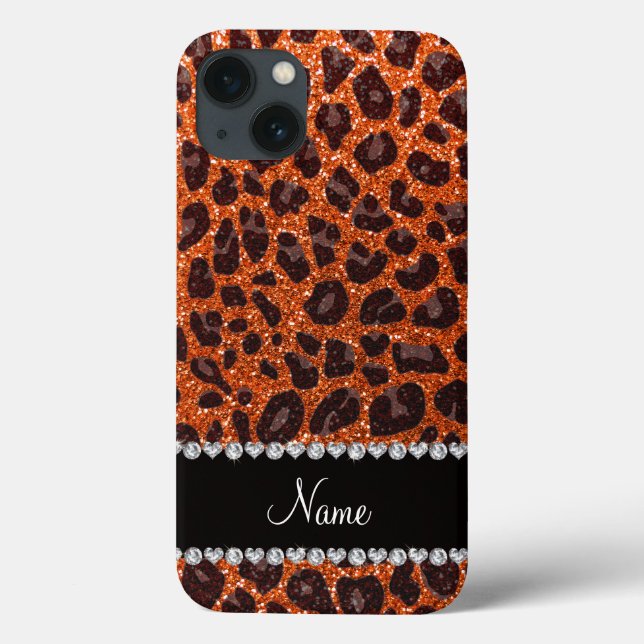 Custom name orange glitter leopard print Case-Mate iPhone case (Back)