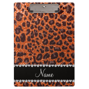 Custom name orange glitter leopard print clipboard