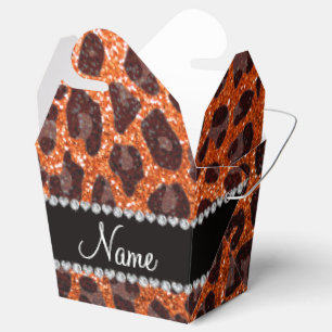 Custom name orange glitter leopard print favour box