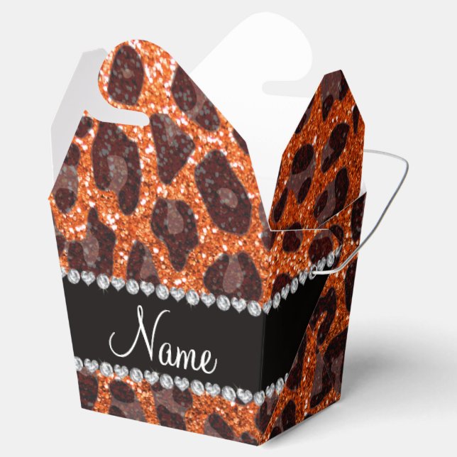 Custom name orange glitter leopard print favour box (Opened)