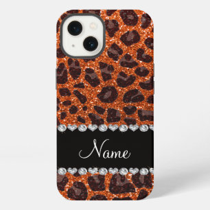 Custom name orange glitter leopard print iPhone case