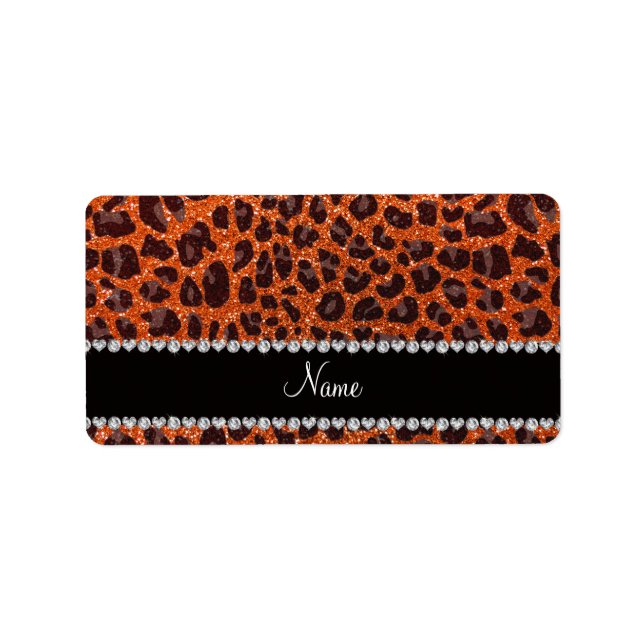 Custom name orange glitter leopard print label (Front)