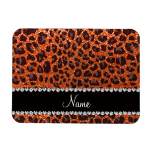 Custom name orange glitter leopard print magnet