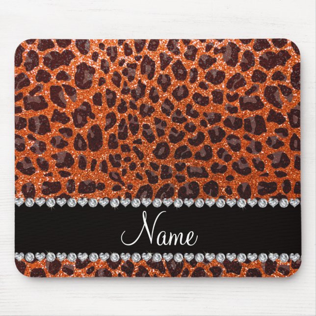 Custom name orange glitter leopard print mouse pad (Front)