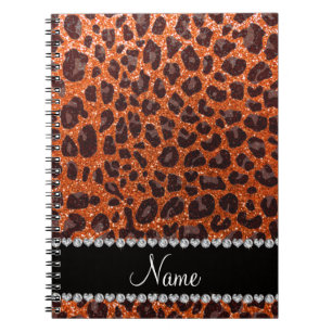 Custom name orange glitter leopard print notebook