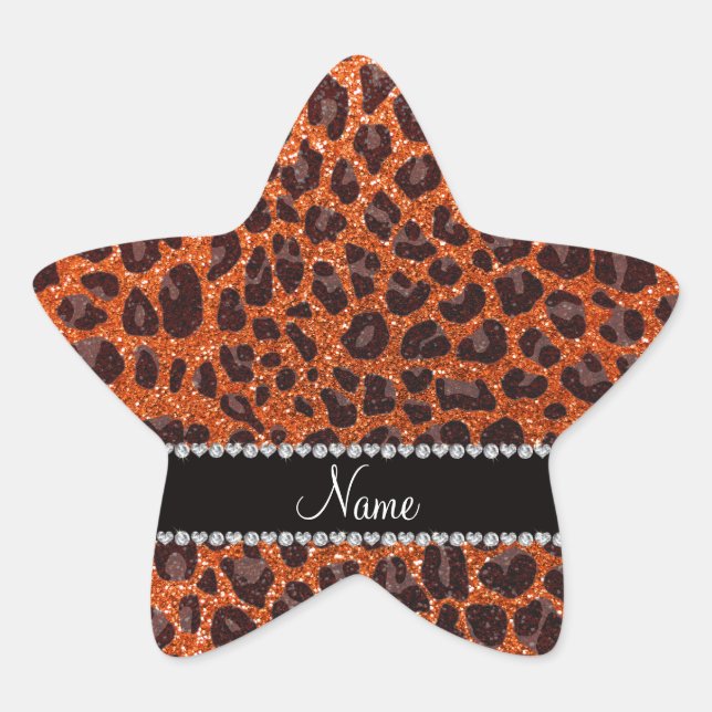 Custom name orange glitter leopard print star sticker (Front)