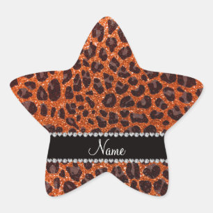Custom name orange glitter leopard print star sticker