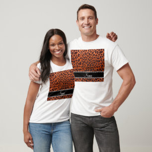 Custom name orange glitter leopard print T-Shirt