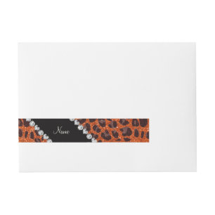 Custom name orange glitter leopard print wraparound address label