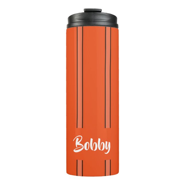 Custom name orange stripes thermal tumbler (Front)