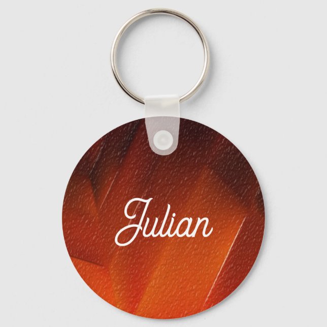 Custom name orange textured pattern key ring (Front)