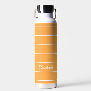 Custom Name Orange White Striped Modern Pattern Water Bottle