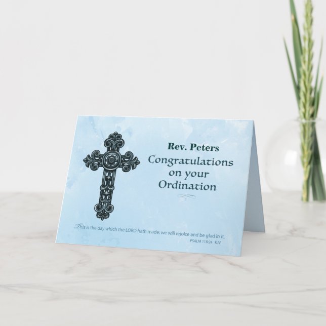 Custom Name Ordination Priest, Ornate Cross Card (Front)