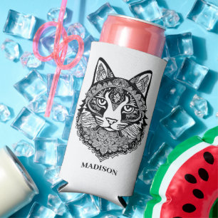 Custom Name Ornamental Cat Seltzer Can Cooler