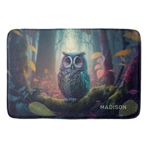 Custom Name Owl Forest Bath Mat