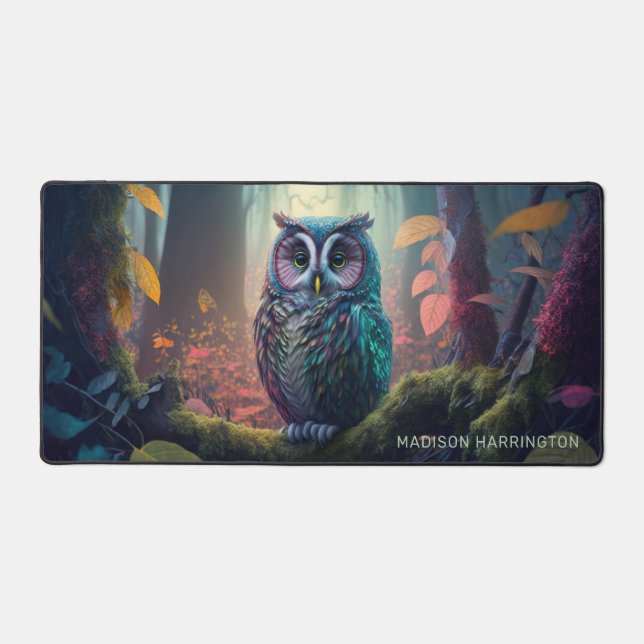 Custom Name Owl Forest Desk Mat (Front)