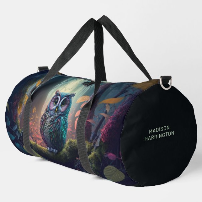 Custom Name Owl Forest Duffle Bag (Left Corner)
