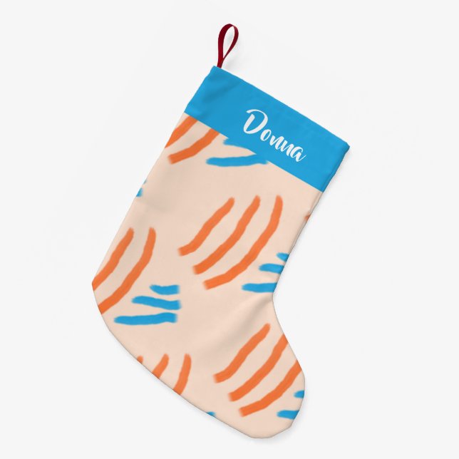 Custom name paint strokes patterned small christmas stocking (Front (Hanging))
