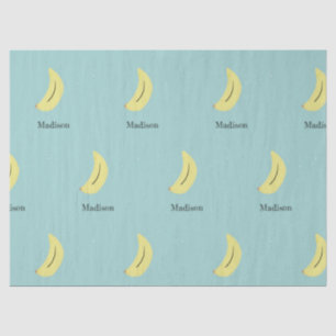 Custom name painted banana on blue tissue paper