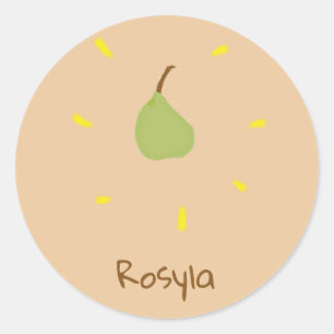 Custom name painted pear on brown classic round sticker