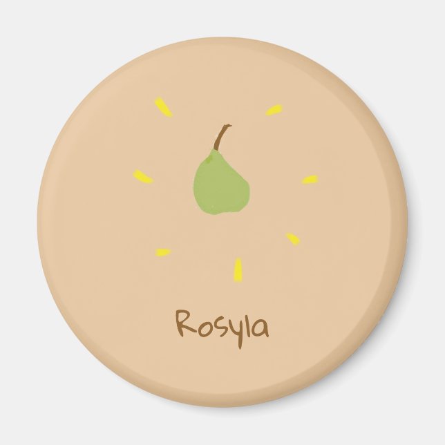 Custom name painted pear on brown magnet (Front)
