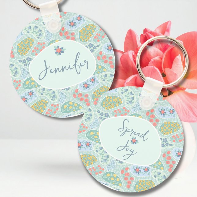 Custom Name Paisley Keychain | Spread Joy Design (Personalized Paisley Keychain with Name | Spread Joy Message | Custom Gift)