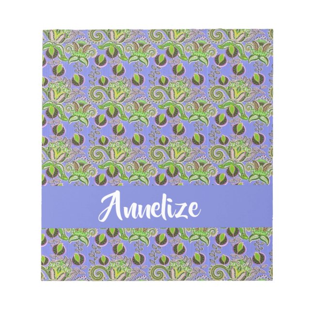 Custom name paisley leaves blue notepad (Front)