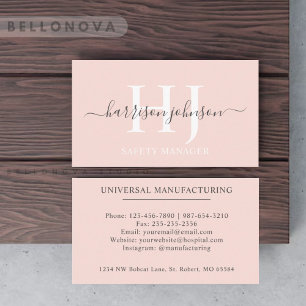 Custom Name Pale Peach Pink White Black Monogram Business Card
