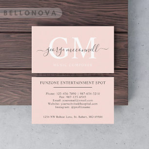 Custom Name Pale Peach Pink White Black Monogram Business Card