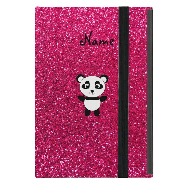Custom name panda pink glitter iPad mini case (Front Closed)