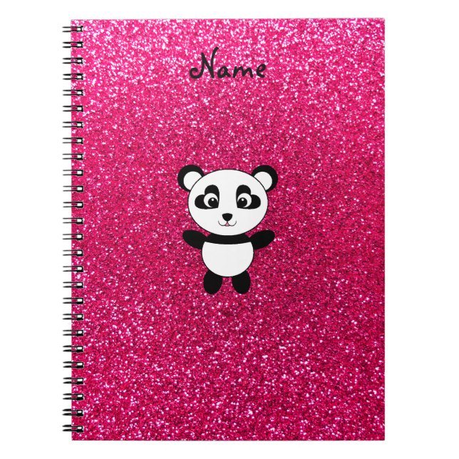 Custom name panda pink glitter notebook (Front)