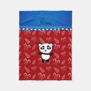 Custom name panda red snowmen candy canes fleece blanket