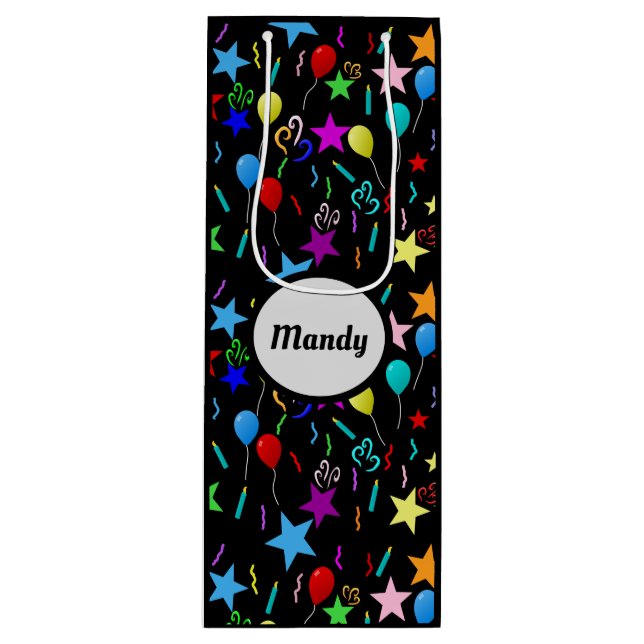 Custom name party black wine gift bag (Front)