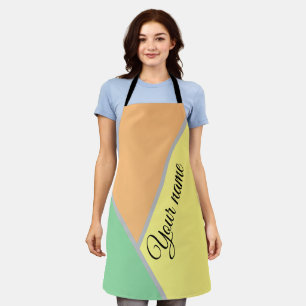 Custom Name Pastel Mint Peach Colour Block Apron