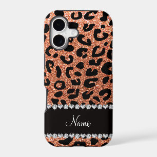 Custom name pastel orange glitter cheetah print