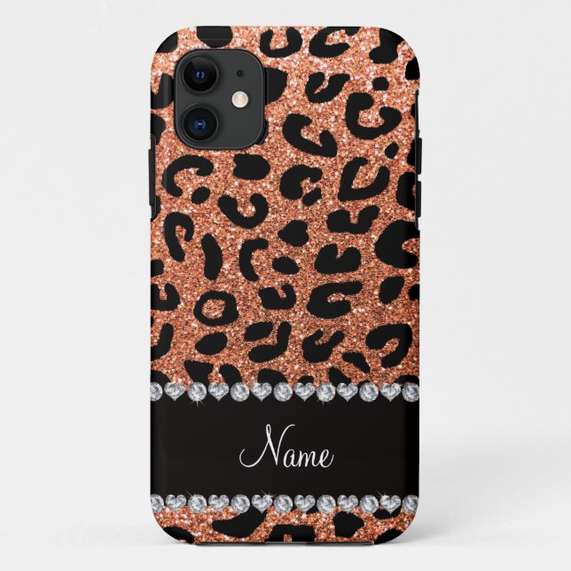 Custom name pastel orange glitter cheetah print Case-Mate iPhone case (Back)