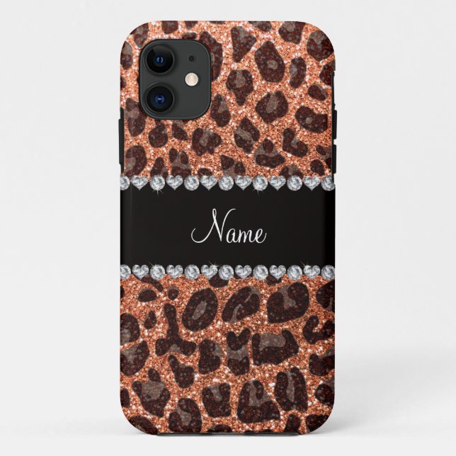 Custom name pastel orange glitter leopard print Case-Mate iPhone case (Back)