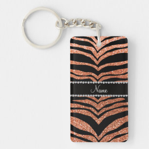 Custom name pastel orange glitter tiger stripes key ring
