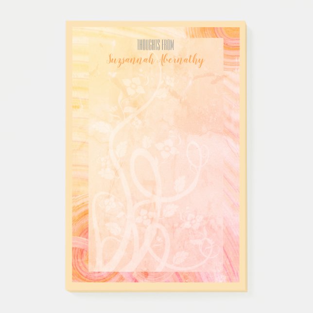 Custom Name Pastel Orange Pink Yellow Floral Post-it Notes (Front)