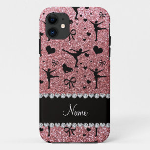 Custom name pastel pink glitter figure skating iPhone 11 case